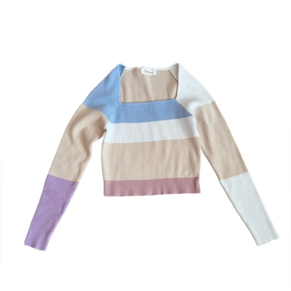 BB by JM ~ Color Block Long Sleeve Square Neck Sweater size M - Picture 8 of 9